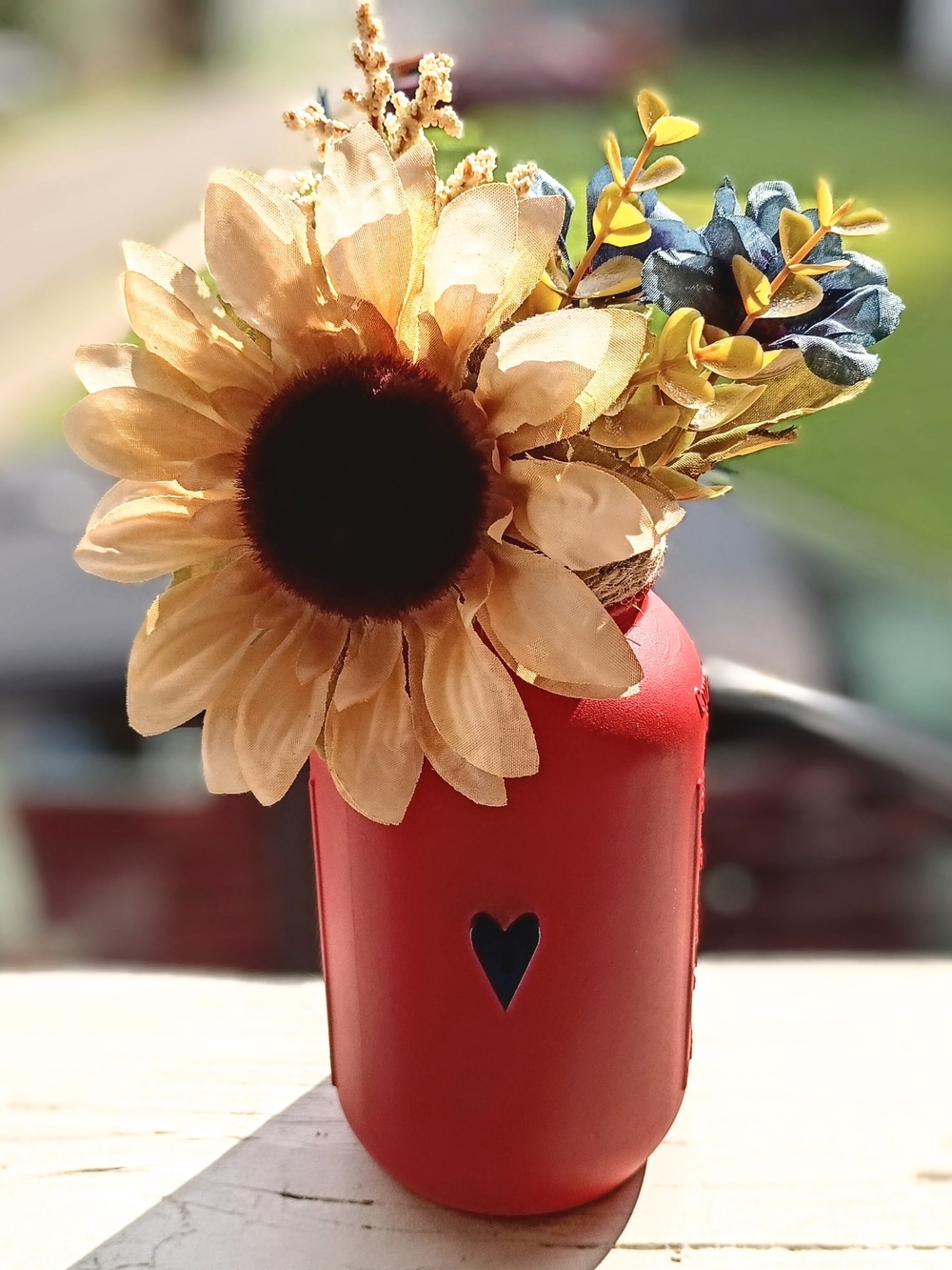 Orange Mason Jar Vase with Sunflower Accent - Home Accents